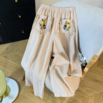Buddha Stones Casual Beige Embroidery Women's Wide Leg Cotton Linen Pants With Pockets - Beige - US8-10，UK/AU12-14，EU40-42 (2XL) - image 1