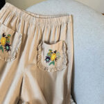 Buddha Stones Casual Beige Embroidery Women's Wide Leg Cotton Linen Pants With Pockets - image 6