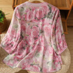 Buddha Stones Casual Printing Floral Plain Chinese Frog-Button Women's Cotton Shirt - image 8