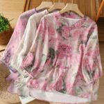 Buddha Stones Casual Printing Floral Plain Chinese Frog-Button Women's Cotton Shirt - image 22