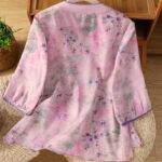 Buddha Stones Casual Printing Floral Plain Chinese Frog-Button Women's Cotton Shirt - image 17