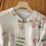 Buddha Stones Casual Printing Floral Plain Chinese Frog-Button Women's Cotton Shirt - image 3