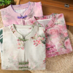 Buddha Stones Casual Printing Floral Plain Chinese Frog-Button Women's Cotton Shirt - image 23