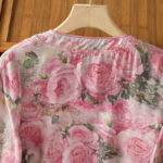 Buddha Stones Casual Printing Floral Plain Chinese Frog-Button Women's Cotton Shirt - image 10