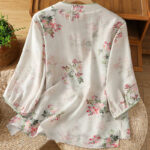Buddha Stones Casual Printing Floral Plain Chinese Frog-Button Women's Cotton Shirt - image 2