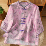 Buddha Stones Casual Printing Floral Plain Chinese Frog-Button Women's Cotton Shirt - Violet - US12，UK/AU16，EU44 (2XL) - image 16