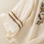 Buddha Stones Retro Embroidery Floral Three Quarter Sleeve Women's Cotton T-Shirt - image 7