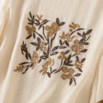 Buddha Stones Retro Embroidery Floral Three Quarter Sleeve Women's Cotton T-Shirt - image 6