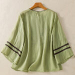 Buddha Stones Retro Embroidery Floral Three Quarter Sleeve Women's Cotton T-Shirt - image 18