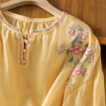 Buddha Stones Vintage Embroidery Button Notched Neck Women's Cotton Shirt - image 5