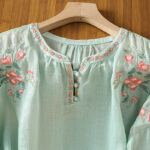 Buddha Stones Vintage Embroidery Button Notched Neck Women's Cotton Shirt - image 27