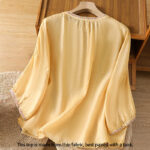 Buddha Stones Vintage Embroidery Button Notched Neck Women's Cotton Shirt - image 2