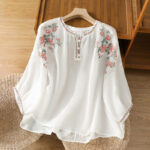 Buddha Stones Vintage Embroidery Button Notched Neck Women's Cotton Shirt - White - US12，UK/AU16，EU44 (2XL) - image 16