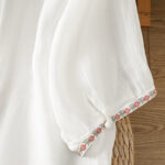 Buddha Stones Vintage Embroidery Button Notched Neck Women's Cotton Shirt - image 22