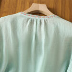 Buddha Stones Vintage Embroidery Button Notched Neck Women's Cotton Shirt - image 29