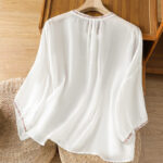 Buddha Stones Vintage Embroidery Button Notched Neck Women's Cotton Shirt - image 17