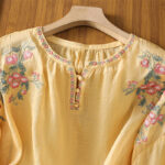 Buddha Stones Vintage Embroidery Button Notched Neck Women's Cotton Shirt - image 3