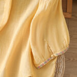 Buddha Stones Vintage Embroidery Button Notched Neck Women's Cotton Shirt - image 6