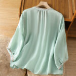 Buddha Stones Vintage Embroidery Button Notched Neck Women's Cotton Shirt - image 26
