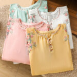 Buddha Stones Vintage Embroidery Button Notched Neck Women's Cotton Shirt - image 32
