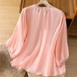 Buddha Stones Vintage Embroidery Button Notched Neck Women's Cotton Shirt - image 9