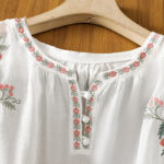 Buddha Stones Vintage Embroidery Button Notched Neck Women's Cotton Shirt - image 19