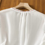 Buddha Stones Vintage Embroidery Button Notched Neck Women's Cotton Shirt - image 21