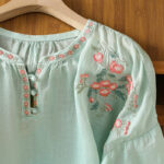 Buddha Stones Vintage Embroidery Button Notched Neck Women's Cotton Shirt - image 28