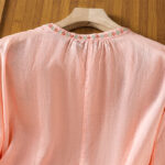 Buddha Stones Vintage Embroidery Button Notched Neck Women's Cotton Shirt - image 12