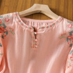 Buddha Stones Vintage Embroidery Button Notched Neck Women's Cotton Shirt - image 10