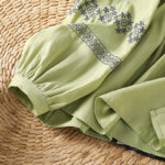 Buddha Stones Casual Embroidery Pleated Buttons Long Lantern Sleeve Women's Cotton Shirt - image 26