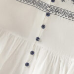 Buddha Stones Casual Embroidery Pleated Buttons Long Lantern Sleeve Women's Cotton Shirt - image 6
