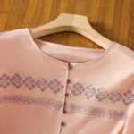 Buddha Stones Casual Embroidery Pleated Buttons Long Lantern Sleeve Women's Cotton Shirt - image 12