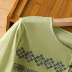 Buddha Stones Casual Embroidery Pleated Buttons Long Lantern Sleeve Women's Cotton Shirt - image 22