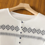 Buddha Stones Casual Embroidery Pleated Buttons Long Lantern Sleeve Women's Cotton Shirt - image 3
