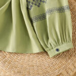 Buddha Stones Casual Embroidery Pleated Buttons Long Lantern Sleeve Women's Cotton Shirt - image 27