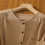 Buddha Stones Casual Plain Buttons Half Sleeve Women's Cotton Linen Shirt With Pocket - image 28