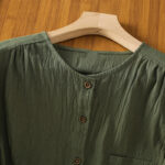 Buddha Stones Casual Plain Buttons Half Sleeve Women's Cotton Linen Shirt With Pocket - image 3