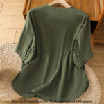 Buddha Stones Casual Plain Buttons Half Sleeve Women's Cotton Linen Shirt With Pocket - image 2