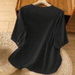 Buddha Stones Casual Plain Buttons Half Sleeve Women's Cotton Linen Shirt With Pocket - image 11