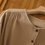Buddha Stones Casual Plain Buttons Half Sleeve Women's Cotton Linen Shirt With Pocket - image 30