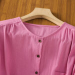 Buddha Stones Casual Plain Buttons Half Sleeve Women's Cotton Linen Shirt With Pocket - image 38