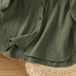 Buddha Stones Casual Plain Buttons Half Sleeve Women's Cotton Linen Shirt With Pocket - image 9