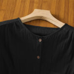 Buddha Stones Casual Plain Buttons Half Sleeve Women's Cotton Linen Shirt With Pocket - image 14