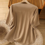 Buddha Stones Casual Plain Buttons Half Sleeve Women's Cotton Linen Shirt With Pocket - image 27