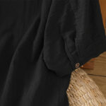 Buddha Stones Casual Plain Buttons Half Sleeve Women's Cotton Linen Shirt With Pocket - image 17