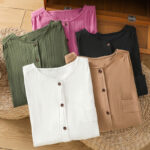 Buddha Stones Casual Plain Buttons Half Sleeve Women's Cotton Linen Shirt With Pocket - image 42