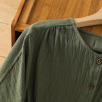 Buddha Stones Casual Plain Buttons Half Sleeve Women's Cotton Linen Shirt With Pocket - image 5