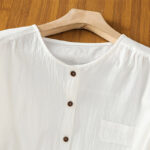 Buddha Stones Casual Plain Buttons Half Sleeve Women's Cotton Linen Shirt With Pocket - image 21