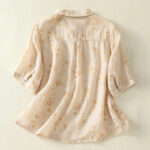 Buddha Stones Casual Printing Frog-Buttons Lapel Half Sleeve Women's Cotton Shirt - image 10